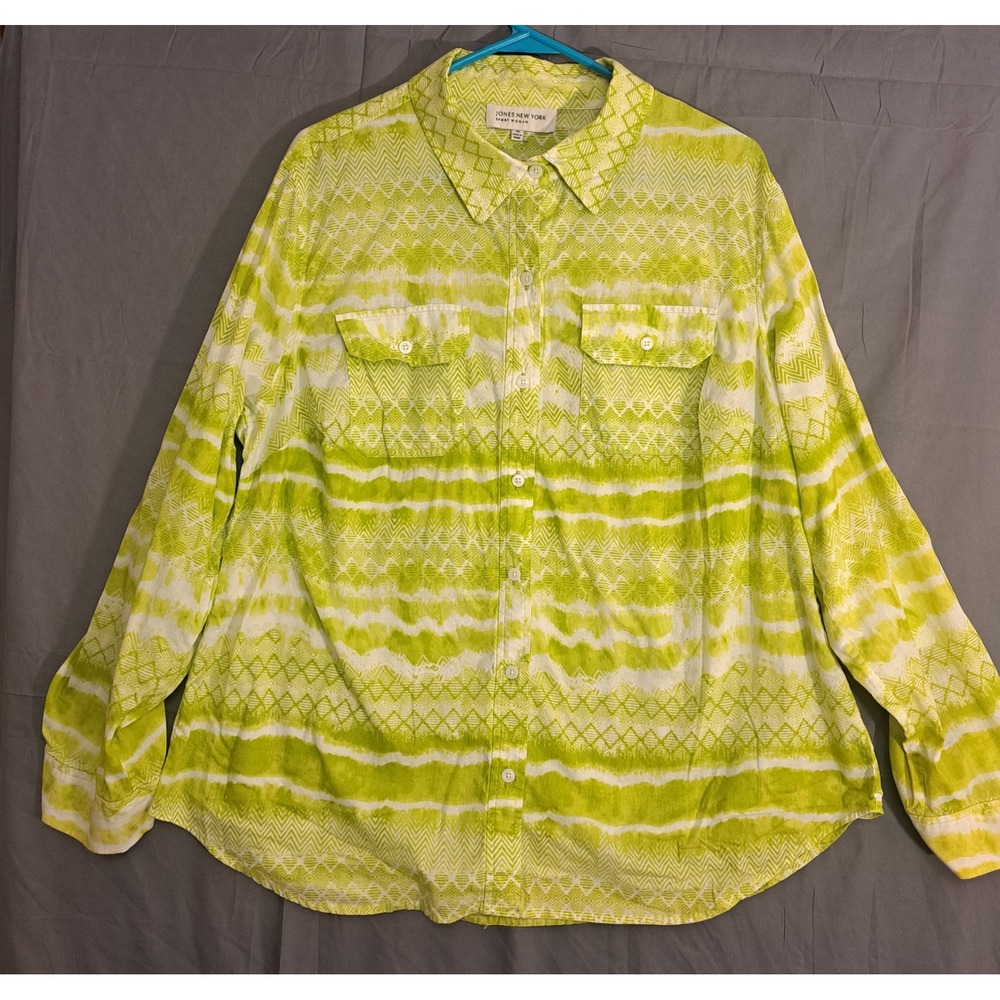 Jones New York‎ Sport Button Up Shirt Womens Size 1X Green